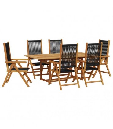 vidaXL 7 Piece Garden Dining Set Black Polypropylene and Solid Wood