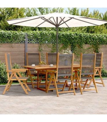 vidaXL 7 Piece Garden Dining Set Grey Polypropylene and Solid Wood