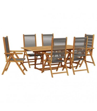 vidaXL 7 Piece Garden Dining Set Grey Polypropylene and Solid Wood