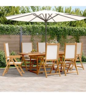 vidaXL 7 Piece Garden Dining Set Cream White Fabric and Solid Wood