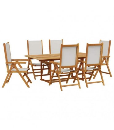 vidaXL 7 Piece Garden Dining Set Cream White Fabric and Solid Wood