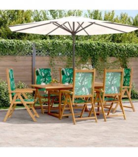 vidaXL 7 Piece Garden Dining Set Leaf Pattern Fabric and Solid Wood