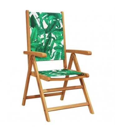 vidaXL 7 Piece Garden Dining Set Leaf Pattern Fabric and Solid Wood
