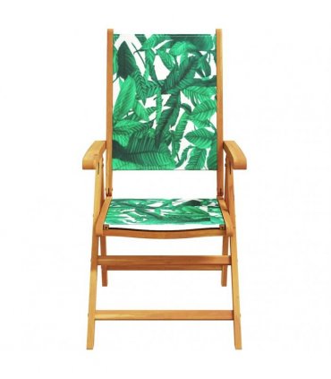 vidaXL 7 Piece Garden Dining Set Leaf Pattern Fabric and Solid Wood