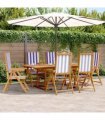 vidaXL 7 Piece Garden Dining Set Blue and White Fabric and Solid Wood