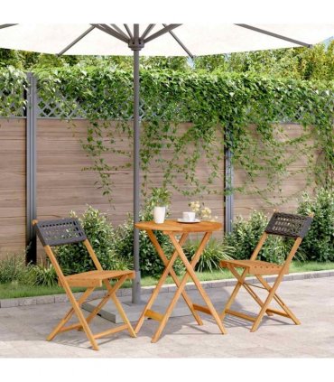 vidaXL 3 Piece Bistro Set Black Poly Rattan and Solid Wood