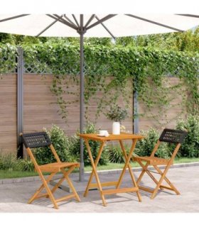 vidaXL 3 Piece Bistro Set Black Poly Rattan and Solid Wood