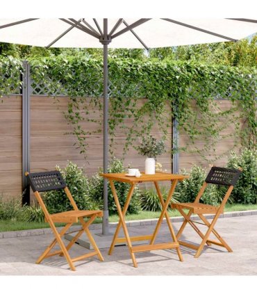 vidaXL 3 Piece Bistro Set Black Poly Rattan and Solid Wood