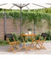 vidaXL 3 Piece Bistro Set Black Poly Rattan and Solid Wood