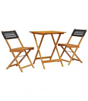 vidaXL 3 Piece Bistro Set Black Poly Rattan and Solid Wood
