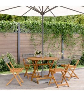 vidaXL 5 Piece Garden Dining Set Grey Poly Rattan and Solid Wood
