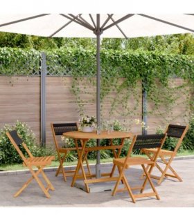 vidaXL 5 Piece Garden Dining Set Black Polypropylene and Solid Wood