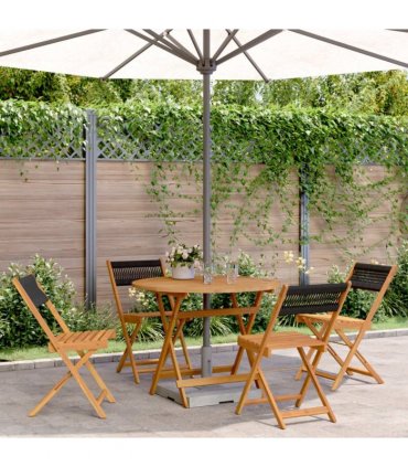 vidaXL 5 Piece Garden Dining Set Black Polypropylene and Solid Wood