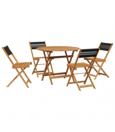 vidaXL 5 Piece Garden Dining Set Black Polypropylene and Solid Wood