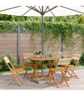 vidaXL 5 Piece Garden Dining Set Beige Polypropylene and Solid Wood