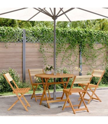 vidaXL 5 Piece Garden Dining Set Beige Polypropylene and Solid Wood