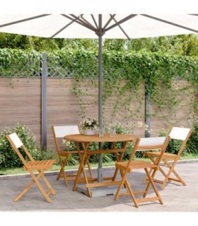 vidaXL 5 Piece Garden Dining Set Cream White Fabric and Solid Wood