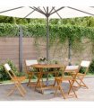 vidaXL 5 Piece Garden Dining Set Cream White Fabric and Solid Wood