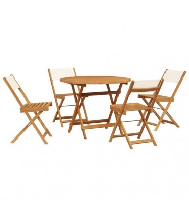 vidaXL 5 Piece Garden Dining Set Cream White Fabric and Solid Wood
