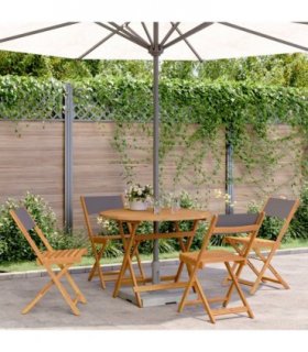 vidaXL 5 Piece Garden Dining Set Anthracite Fabric and Solid Wood