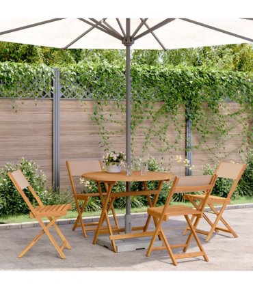 vidaXL 5 Piece Garden Dining Set Taupe Fabric and Solid Wood