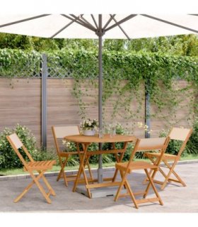 vidaXL 5 Piece Garden Dining Set Beige Fabric and Solid Wood