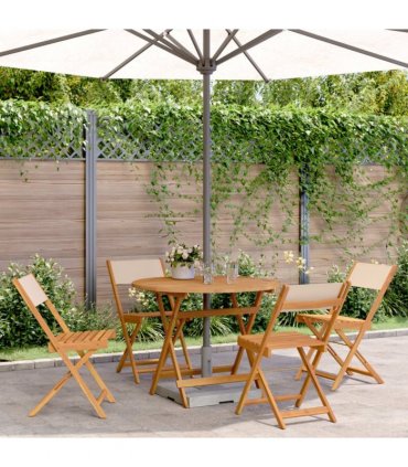 vidaXL 5 Piece Garden Dining Set Beige Fabric and Solid Wood