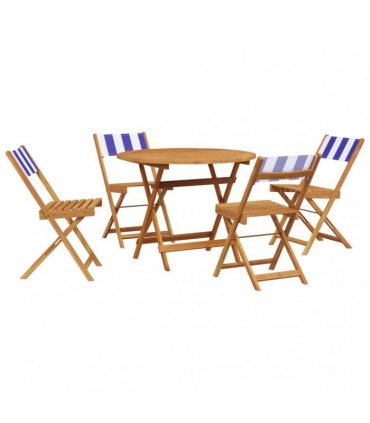 vidaXL 5 Piece Garden Dining Set Blue and White Fabric and Solid Wood