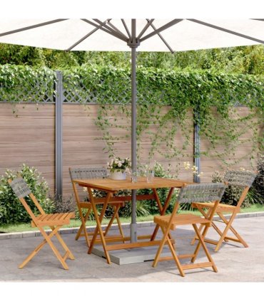 vidaXL 5 Piece Garden Dining Set Grey Poly Rattan and Solid Wood