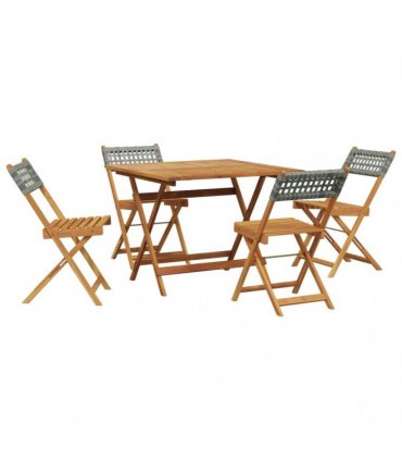 vidaXL 5 Piece Garden Dining Set Grey Poly Rattan and Solid Wood
