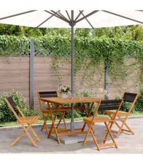 vidaXL 5 Piece Garden Dining Set Black Polypropylene and Solid Wood