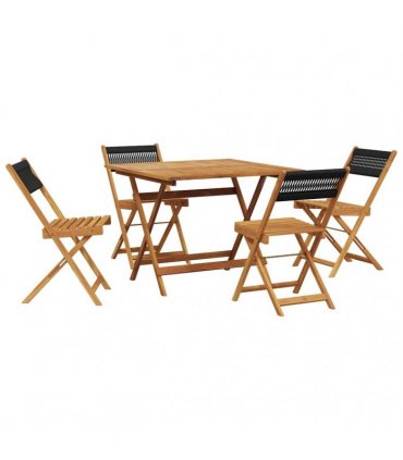 vidaXL 5 Piece Garden Dining Set Black Polypropylene and Solid Wood