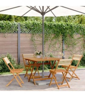 vidaXL 5 Piece Garden Dining Set Beige Polypropylene and Solid Wood