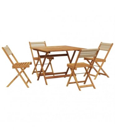 vidaXL 5 Piece Garden Dining Set Beige Polypropylene and Solid Wood