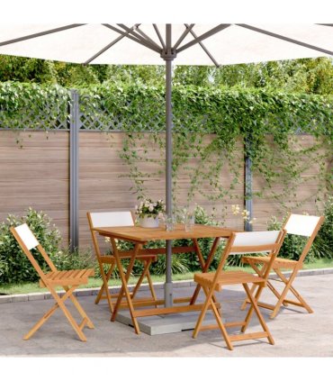 vidaXL 5 Piece Garden Dining Set Cream White Fabric and Solid Wood