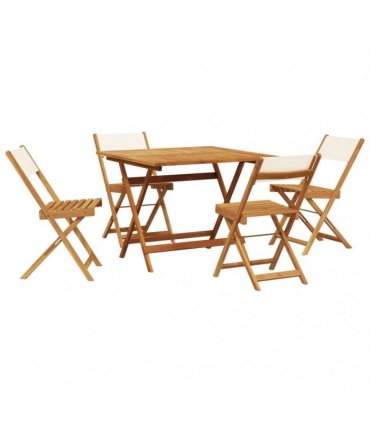 vidaXL 5 Piece Garden Dining Set Cream White Fabric and Solid Wood