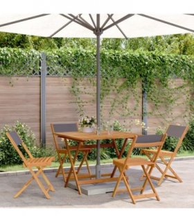 vidaXL 5 Piece Garden Dining Set Anthracite Fabric and Solid Wood