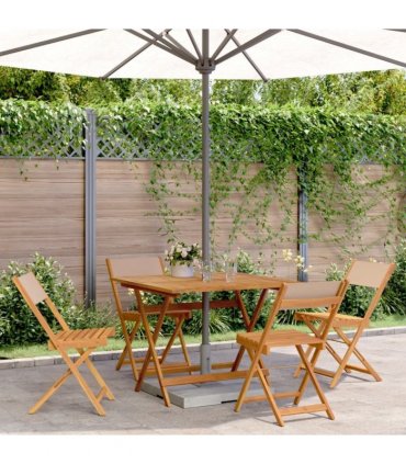 vidaXL 5 Piece Garden Dining Set Taupe Fabric and Solid Wood