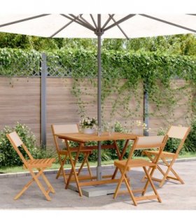 vidaXL 5 Piece Garden Dining Set Beige Fabric and Solid Wood