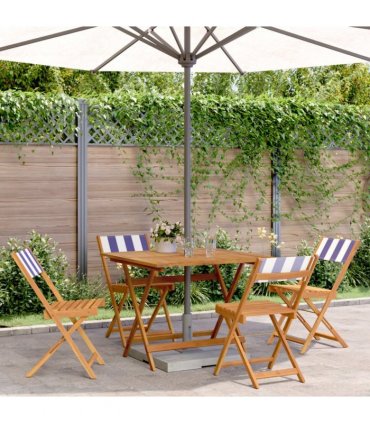 vidaXL 5 Piece Garden Dining Set Blue and White Fabric and Solid Wood