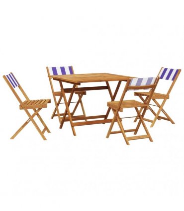 vidaXL 5 Piece Garden Dining Set Blue and White Fabric and Solid Wood
