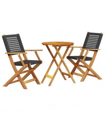 vidaXL 3 Piece Bistro Set Black Poly Rattan and Solid Wood