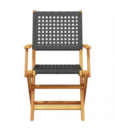 vidaXL 3 Piece Bistro Set Black Poly Rattan and Solid Wood