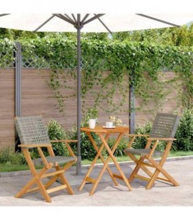 vidaXL 3 Piece Bistro Set Grey Poly Rattan and Solid Wood