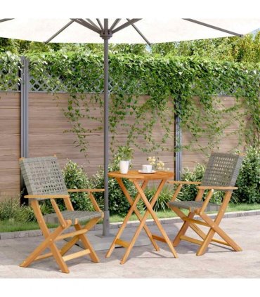 vidaXL 3 Piece Bistro Set Grey Poly Rattan and Solid Wood