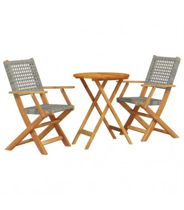 vidaXL 3 Piece Bistro Set Grey Poly Rattan and Solid Wood