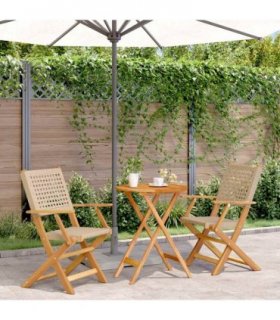 vidaXL 3 Piece Bistro Set Beige Poly Rattan and Solid Wood