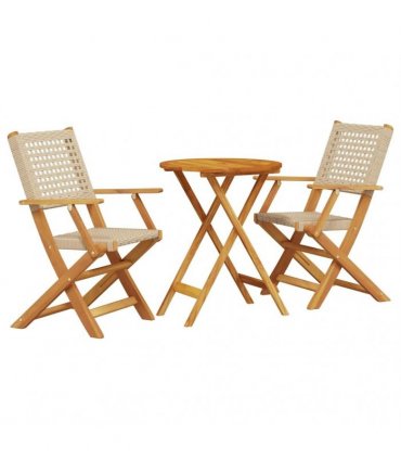vidaXL 3 Piece Bistro Set Beige Poly Rattan and Solid Wood