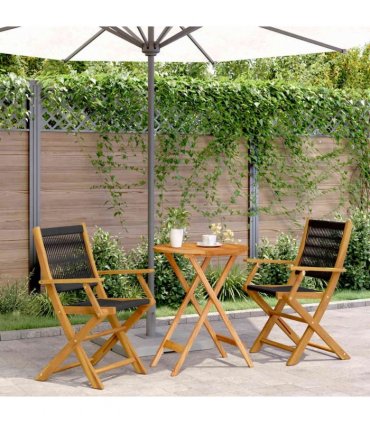 vidaXL 3 Piece Bistro Set Black Polypropylene and Solid Wood