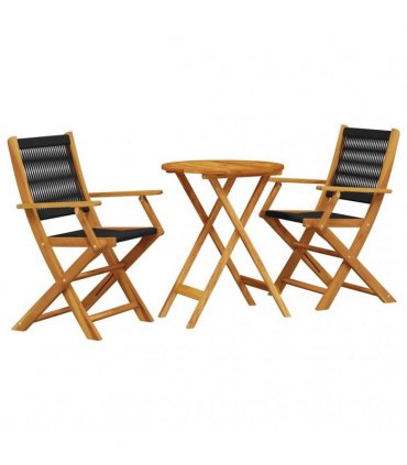 vidaXL 3 Piece Bistro Set Black Polypropylene and Solid Wood